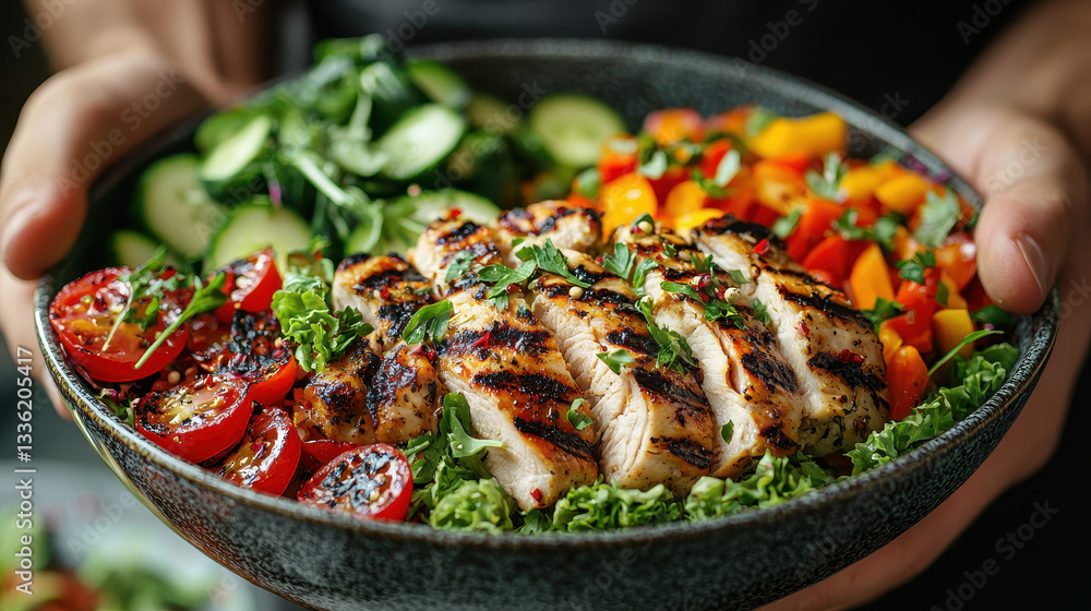 Low-carb meal preparation featuring grilled chicken and fresh vegetables in a modern kitchen Low-carb meal preparation featuring grilled chicken and fresh vegetables in a modern kitchen