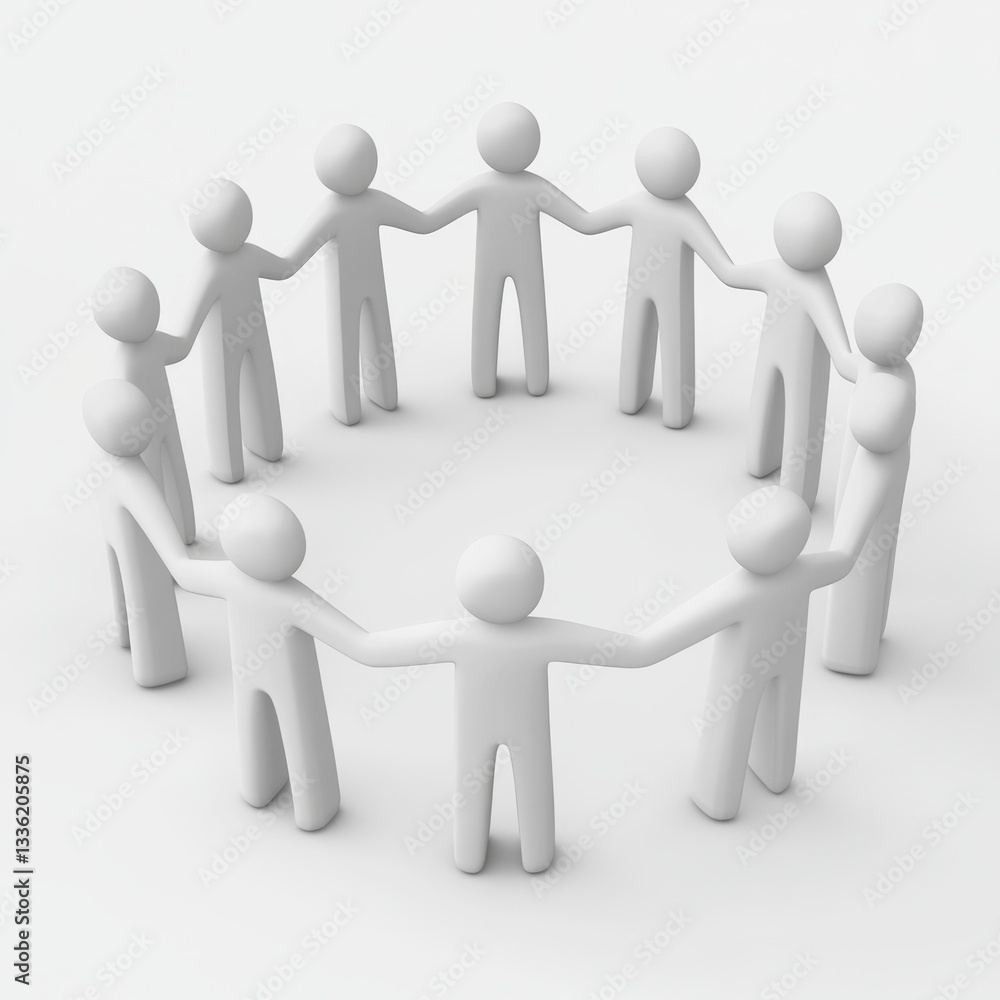 3D Concept of Figures Standing Together in a Circle Formation 3D Concept of Figures Standing Together in a Circle Formation