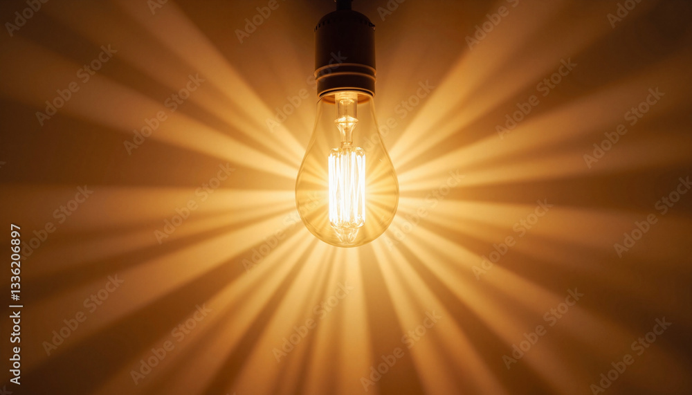 Glowing light bulb illuminating minimalist interior, modern innovations Glowing light bulb illuminating minimalist interior, modern innovations