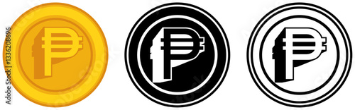 Set vector Peso coins icon. Philippines currency symbol template design illustration