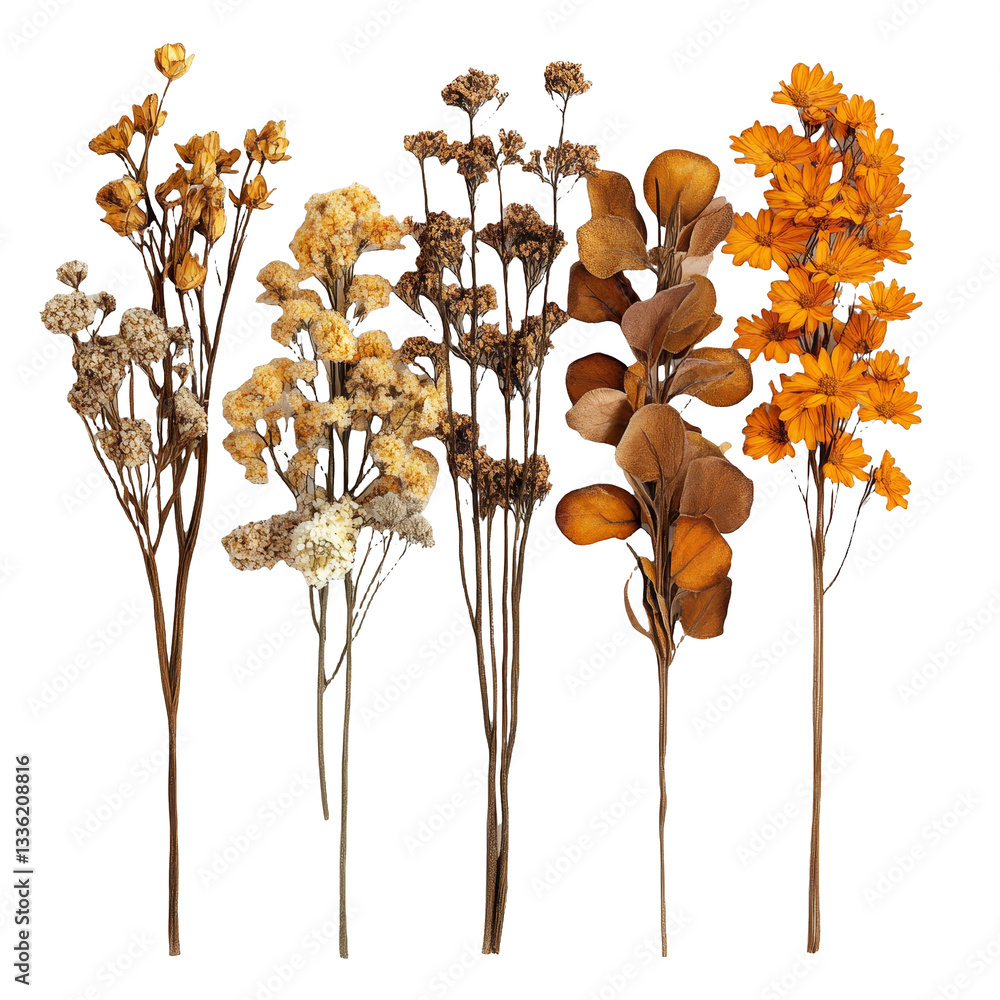 Fototapeta premium [Transparent Background PNG]Arrangement of Dried Flowers in Autumnal Hues