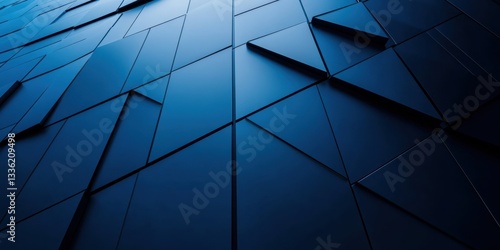 Geometric Blue Tile: A close-up view of a modern architectural design with a pattern of geometric blue tiles, forming a textured, abstract surface. Capturing the play of light and shadow.