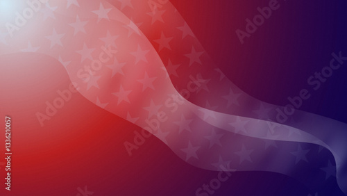 A dynamic patriotic abstract background with flowing red, white, and blue waves, decorated with subtle stars. Perfect for Independence Day, elections, and American-themed designs.