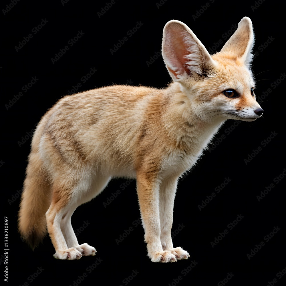 Fototapeta premium Adorable Fennec Fox Standing Against Black Background