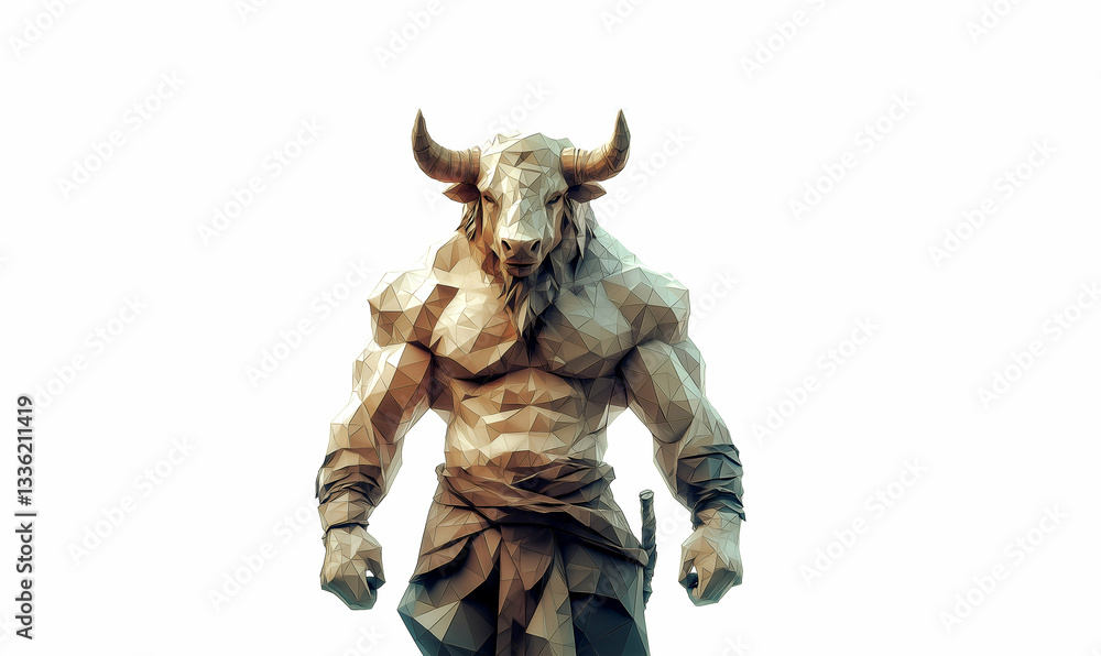 Minotaur low poly mythical creature background with abstract polygonal digital design Minotaur low poly mythical creature background with abstract polygonal digital design