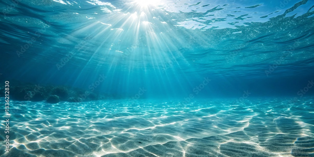 Fototapeta premium Underwater Sunlight: Ocean Floor with Sun Rays
