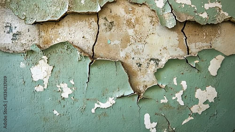 Distressed blue wall texture with peeling paint and visible cracks, creating an old and weathered backdrop