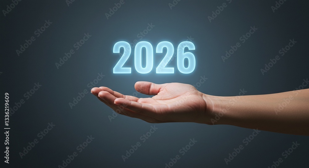 Open hand presenting a glowing 2026 digital text, symbolizing future opportunities, innovation, and business growth. Open hand presenting a glowing 2026 digital text, symbolizing future opportunities, innovation, and business growth.