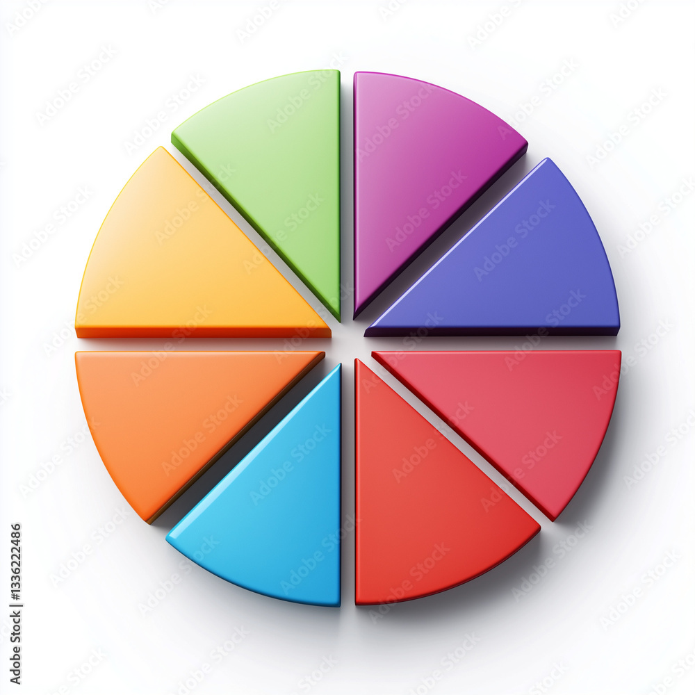Obraz premium 3D Pie Chart with Modern Color Palette – Isolated on White