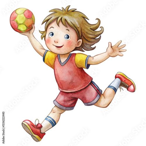 Girls playing handball  Watercolor Minimal