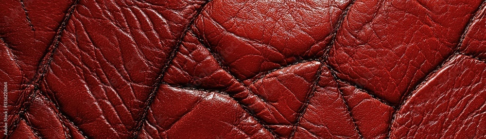 Naklejka premium Detailed close up view of quilted red leather fabric