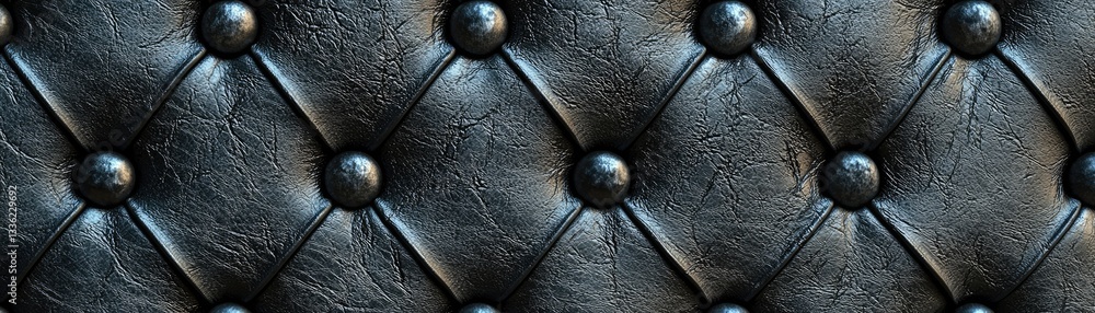 Naklejka premium Close up view of a black leather buttoned upholstery