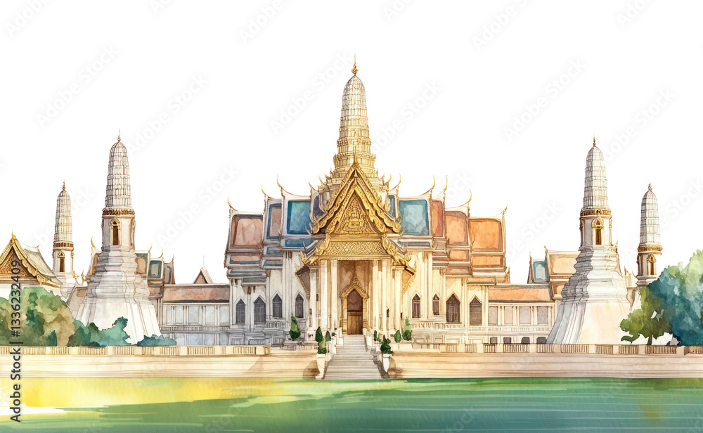 Fototapeta premium PNG Architecture illustration watercolor thailand.