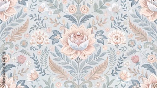 Wallpaper Mural Elegant Pastel Floral Pattern Design A Seamless Textile Print Featuring Delicate Blooms and Intricate Foliage Torontodigital.ca