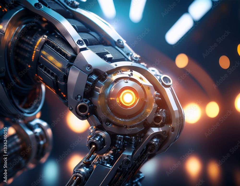 A hyper-detailed look at a sci-fi robotic joint, with glowing accents. A hyper-detailed look at a sci-fi robotic joint, with glowing accents.