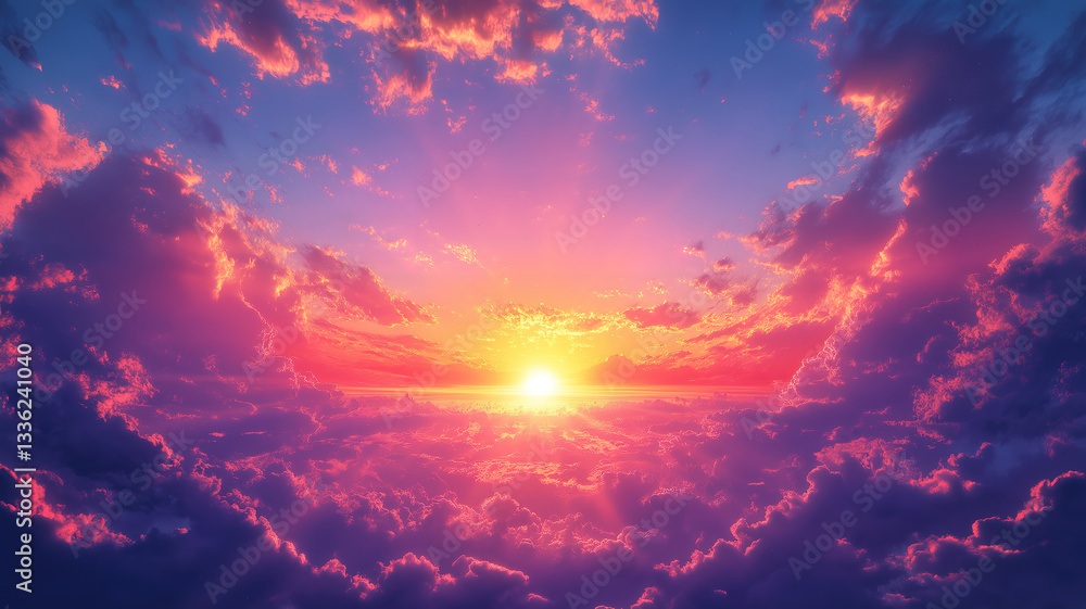 Fototapeta premium Majestic sunset clouds glowing with warm sun rays and cool blue tones