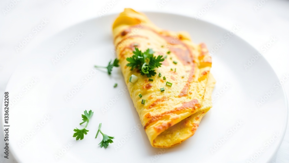 Delicious Golden Omelette Breakfast Food Image Plate Parsley Herbs eggs meal dish menu diet tasty Delicious Golden Omelette Breakfast Food Image Plate Parsley Herbs eggs meal dish menu diet tasty