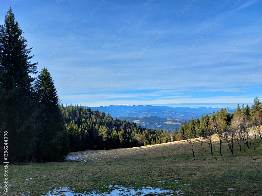 landscape in Slovenia. Pohorje hills at winter