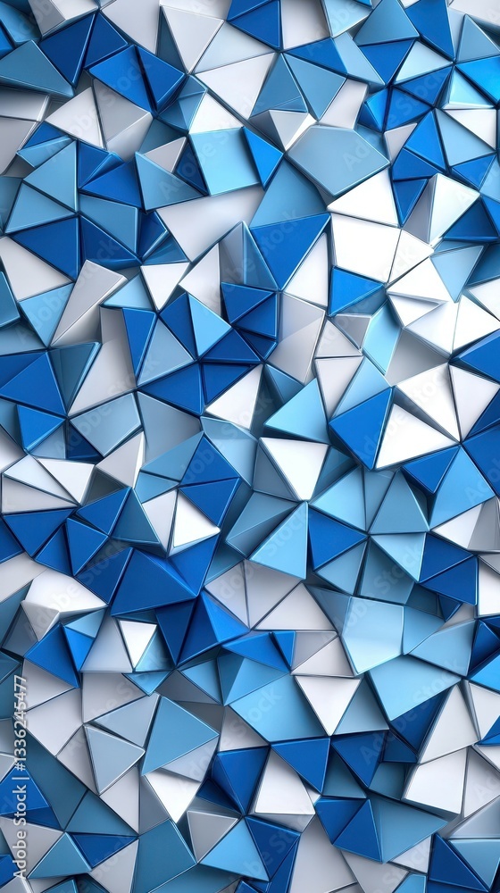 Abstract Triangle Mosaic: A mesmerizing mosaic of interconnected triangles in various shades of blue and white, creating a dynamic and visually captivating design. Abstract Triangle Mosaic: A mesmerizing mosaic of interconnected triangles in various shades of blue and white, creating a dynamic and visually captivating design.