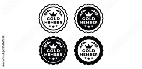 Gold Member Badges Label Icons Black and White Color Vector Design Illustration