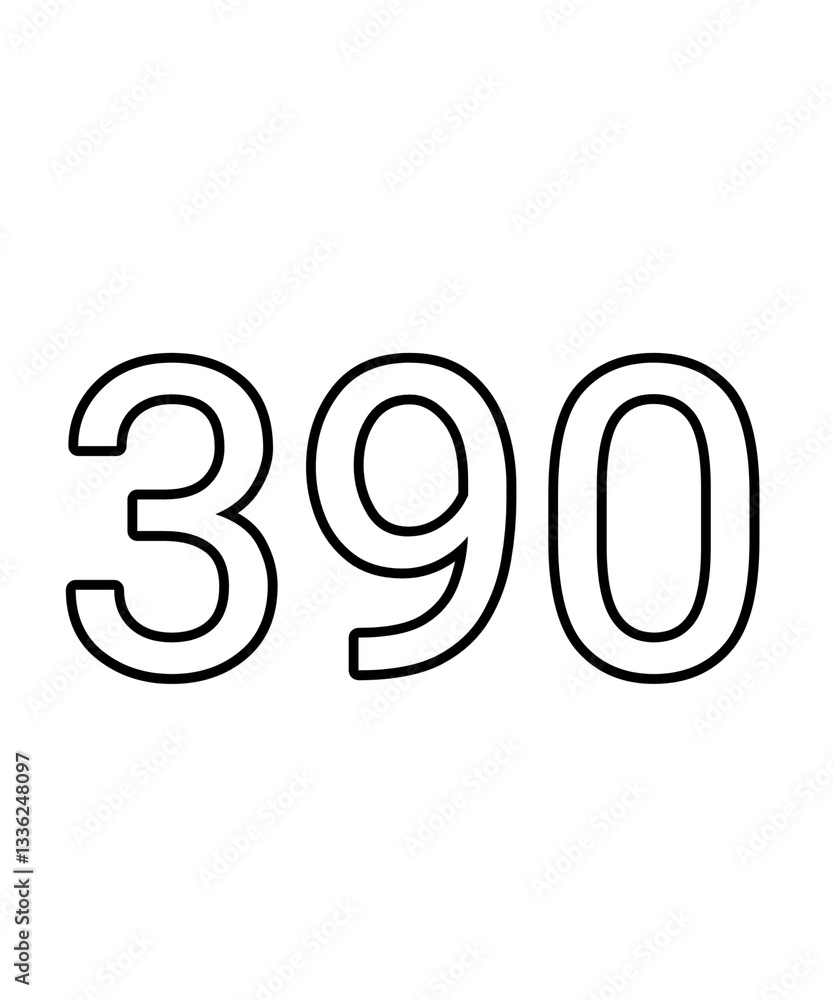 Black and white color numbers 390 Black and white color numbers 390