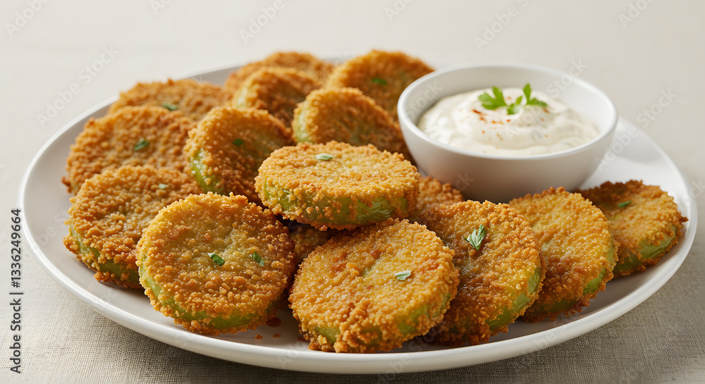 Golden Fried Pickles With Ranch Dressing PNG Golden Fried Pickles With Ranch Dressing PNG