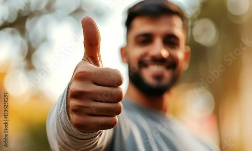 Man showing thumbs up gesture multiple times