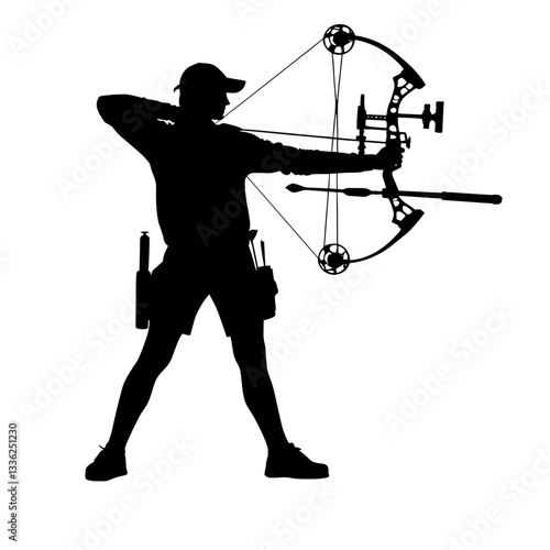 Black silhouette of Crossbow Athlete Aiming, vector, transparent background 