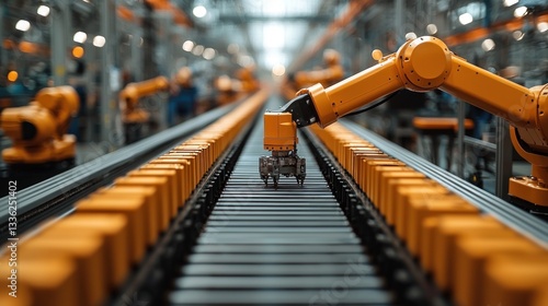 Wallpaper Mural Automated factory robotic arm moving parts on conveyor belt. Torontodigital.ca