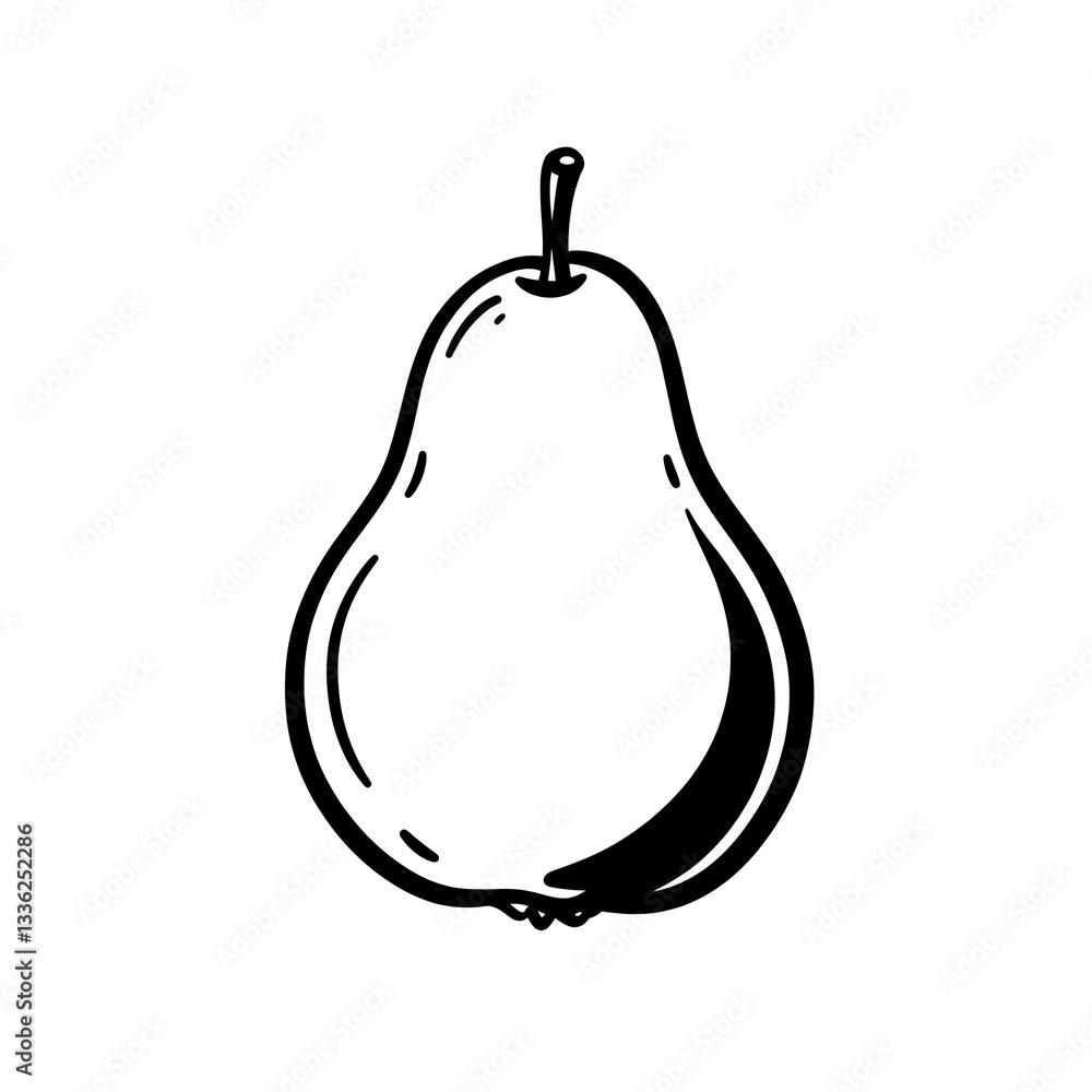 black and white line drawing illustration of a pear fruit black and white line drawing illustration of a pear fruit