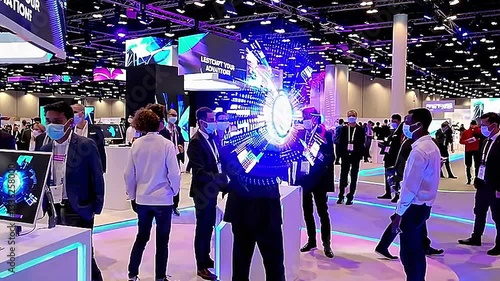 people at the innovation and technology fair, display of stands