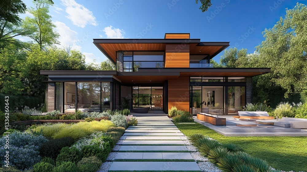 Exterior view of a contemporary new home in Los Angeles Exterior view of a contemporary new home in Los Angeles