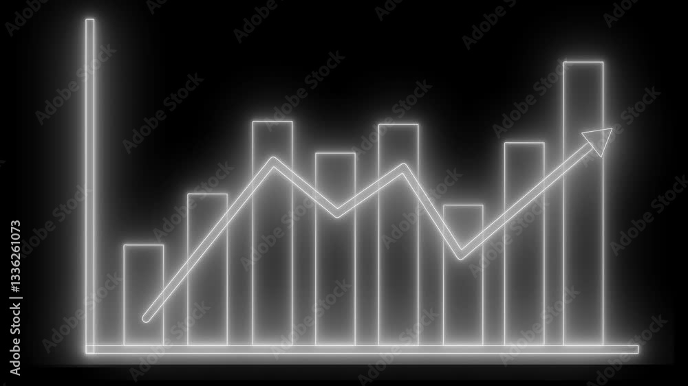 Neon Bar Chart with Upward Trend Line Animation, A glowing neon bar chart with an upward trend line on a dark background Neon Bar Chart with Upward Trend Line Animation, A glowing neon bar chart with an upward trend line on a dark background