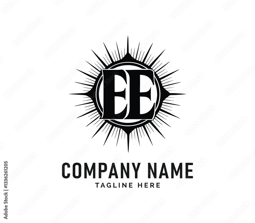 Fototapeta premium EE Monogram Logo Design. Elegant Black EE Initials Logo Design with Sunburst, Vector