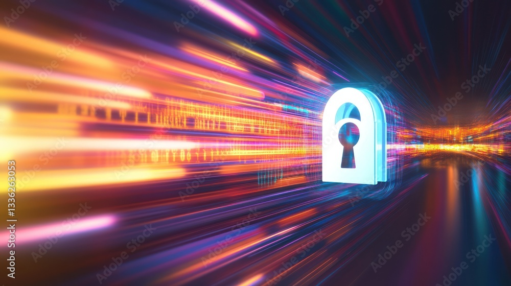 Digital Security Icon Floating In A Stream Of Light