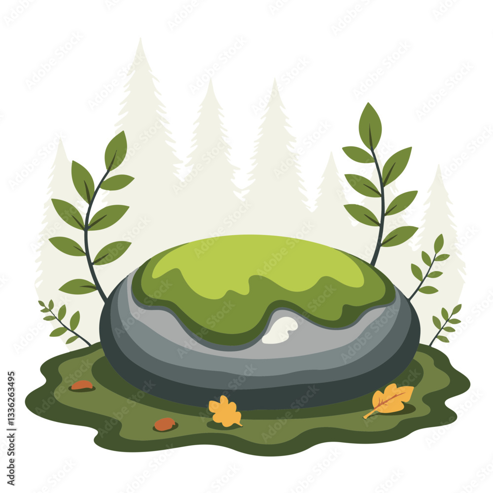 Fototapeta premium Tranquil moss-covered stone in foggy forest, nature's serenity