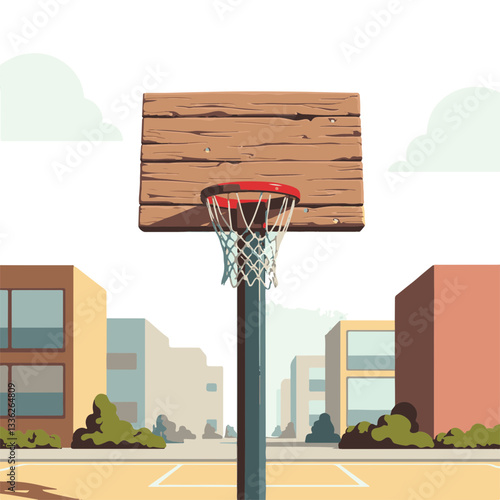 Weathered basketball hoop in urban playground, sports nostalgia