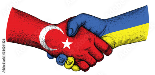 Handshake with flags of Ukraine and Turkey