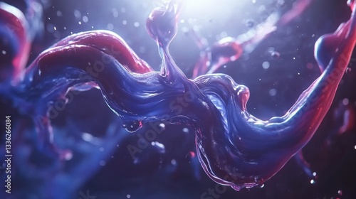 Twisted and fluid forms of purple and red abstract substance flow