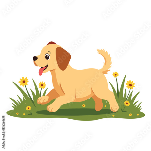 Playful puppy running in green grass field, joy of nature