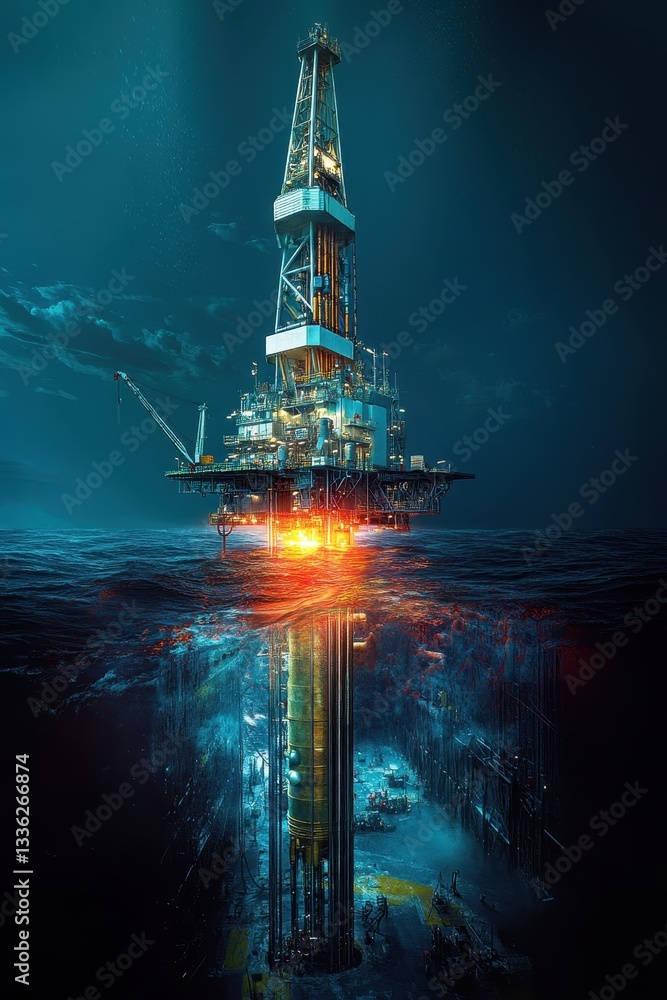 Obraz premium A dynamic perspective of a drillship's flare stack showcasing industrial innovation and maritime engineering.