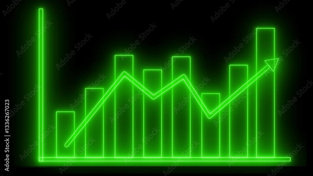 Neon Bar Chart with Upward Trend Line Animation, A glowing neon bar chart with an upward trend line on a dark background Neon Bar Chart with Upward Trend Line Animation, A glowing neon bar chart with an upward trend line on a dark background