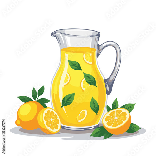 Refreshing lemonade pitcher with lemon slices and mint, summertime delight