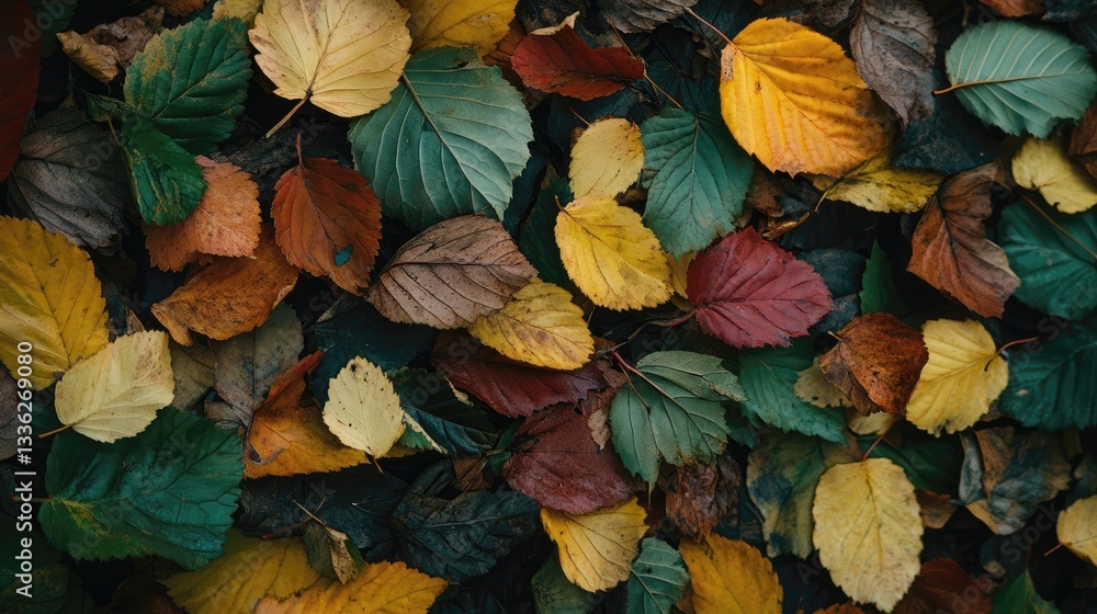 A vibrant collection of autumn leaves in various colors scattered on the ground, creating a natural carpet effect A vibrant collection of autumn leaves in various colors scattered on the ground, creating a natural carpet effect