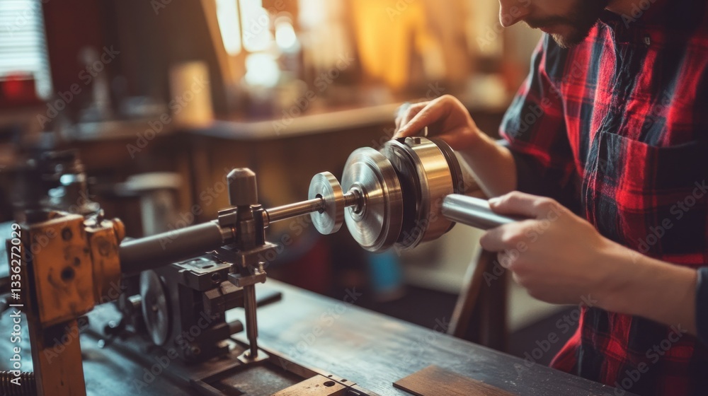 custom made wallpaper toronto digitalA man works on a lathe in a workshop environment