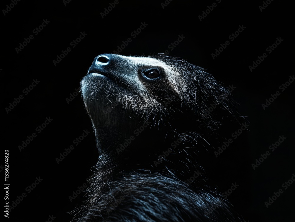 Fototapeta premium Enigmatic Sloth Portrait: A Glimpse into the Slow-Paced World of Wildlife, Showcasing its Fur, Eyes, and Unique Charm in a Captivating Close-Up
