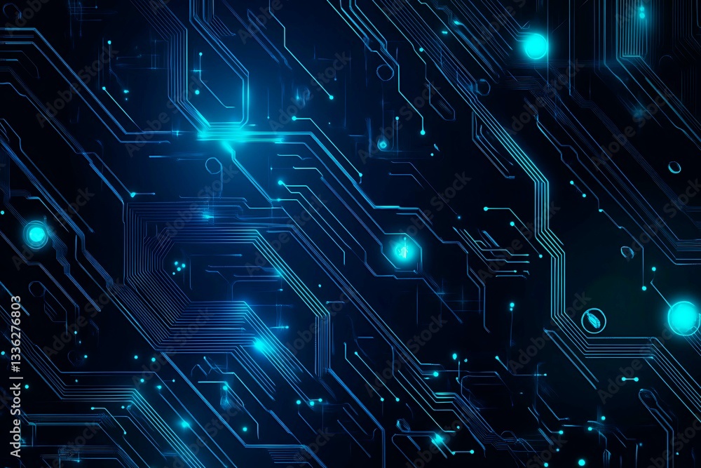 Abstract close-up of a glowing blue digital circuit board, showcasing intricate connections and technological design on a black background.
Abstract close-up of a glowing blue digital circuit board, showcasing intricate connections and technological design on a black background.