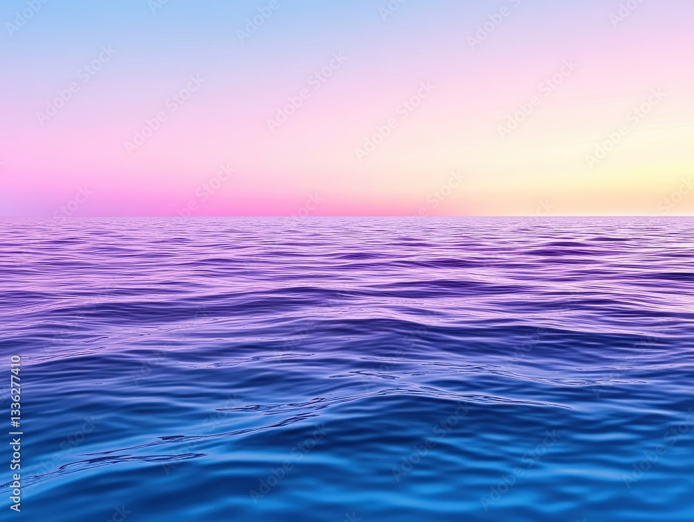 Fototapeta premium Serene sunset over tranquil ocean waters with gentle waves reflecting colors