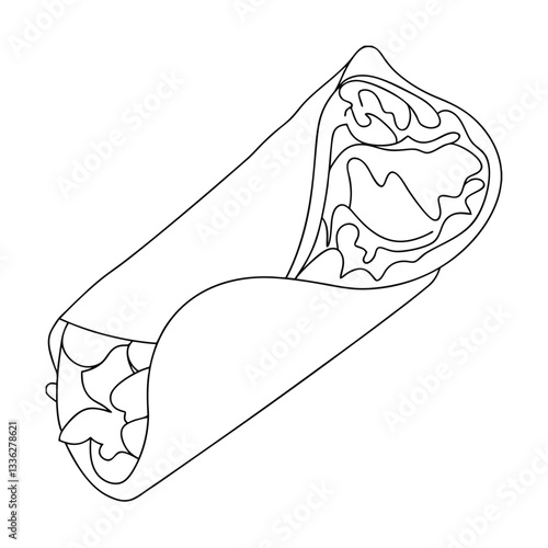 Delicious Burrito Outline Drawing Mexican Food Illustration