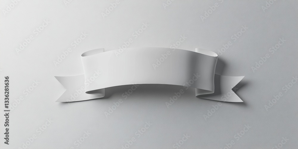 A white ribbon banner lies on a textured surface. It is curled up and waiting for text to be added to the blank space. A white ribbon banner lies on a textured surface. It is curled up and waiting for text to be added to the blank space.